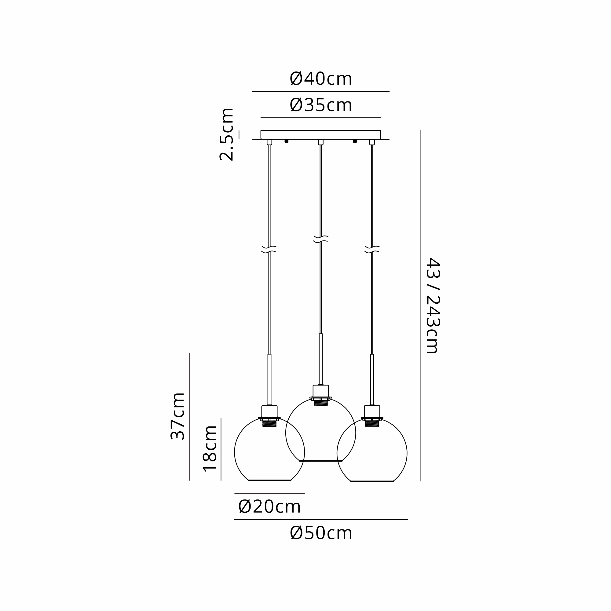 Lori 40cm Round Pendant, 3 Light Adjustable E27, Satin Nickel/Smoke Open Mouth Round Globe Shades DK1367  Deco Lori Satin Nickel